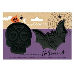 Emporte-pièces Halloween ScrapCooking x2 – Crâne et chauve-souris pour biscuits et décorations