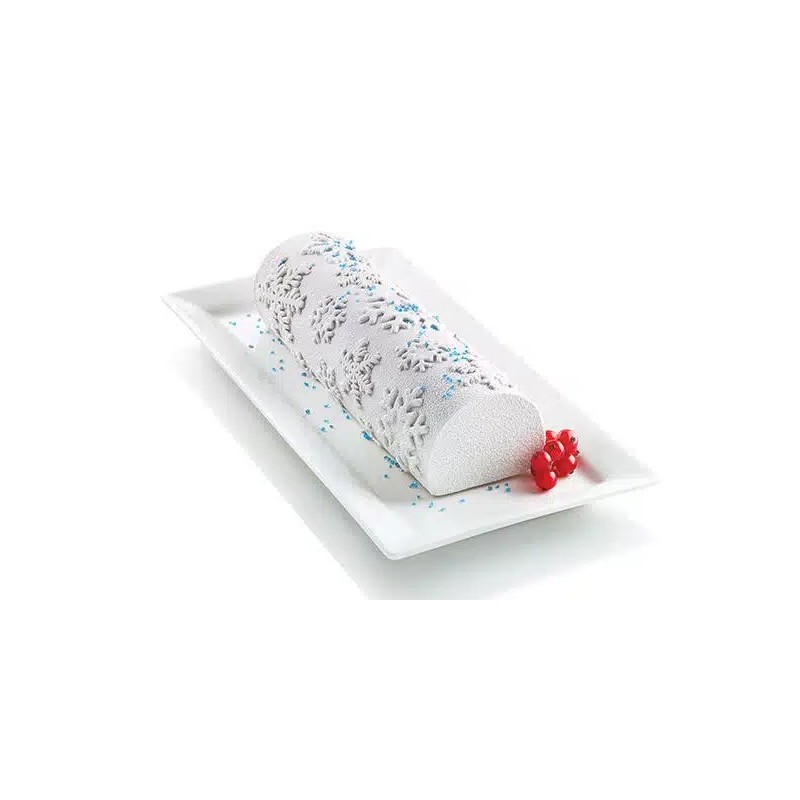 Moule silicone professionnel avec tapis flocons pour bûches et entremets de Noël