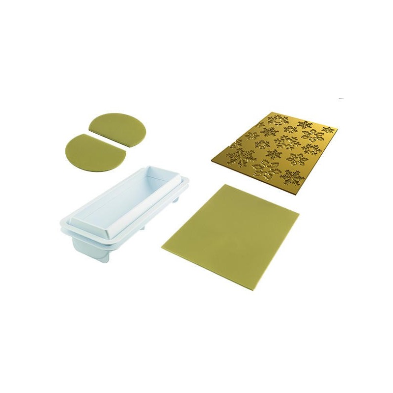 Moule silicone professionnel avec tapis flocons pour bûches et entremets de Noël