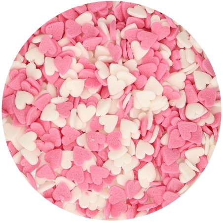 Medley cœurs blanc et rose FunCakes – Sprinkles en forme de cœur pour décoration gâteau, cupcakes et pâtisserie créative