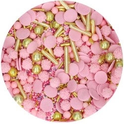 décorations sucre roses et dorées pour gâteau et cupcakes
