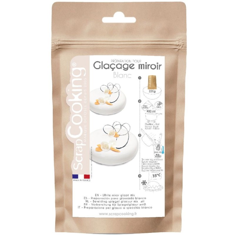Préparation pour glaçage miroir blanc ScrapCooking idéale pour réussir facilement des entremets brillants et élégants.