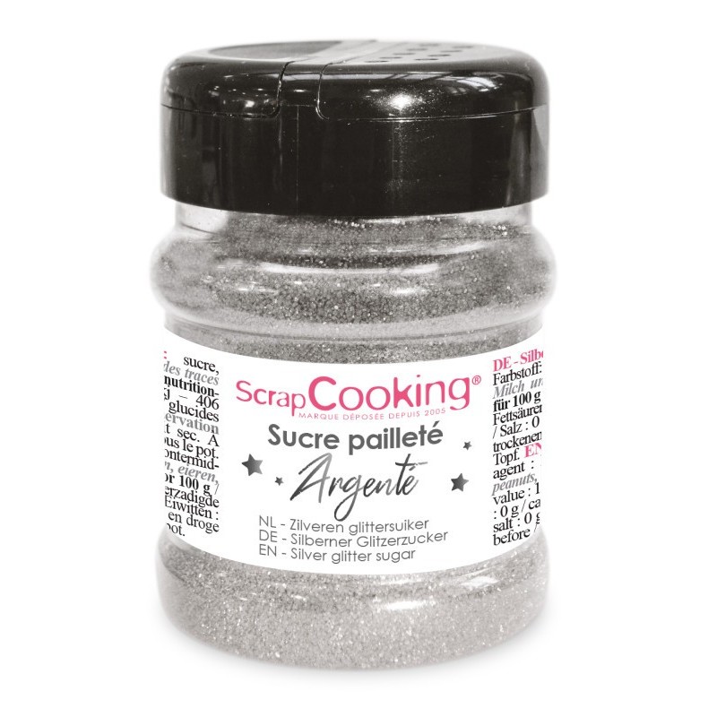 Sucre Pailleté argent ScrapCooking – Sucre Décoratif argenté pour Gâteaux, Cupcakes et Pâtisserie