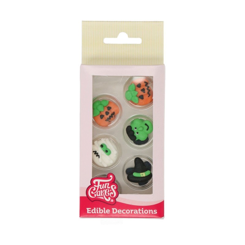Décorations en sucre Halloween FunCakes – Citrouille, momie, monstre et chapeau de sorcière pour gâteaux et cupcakes