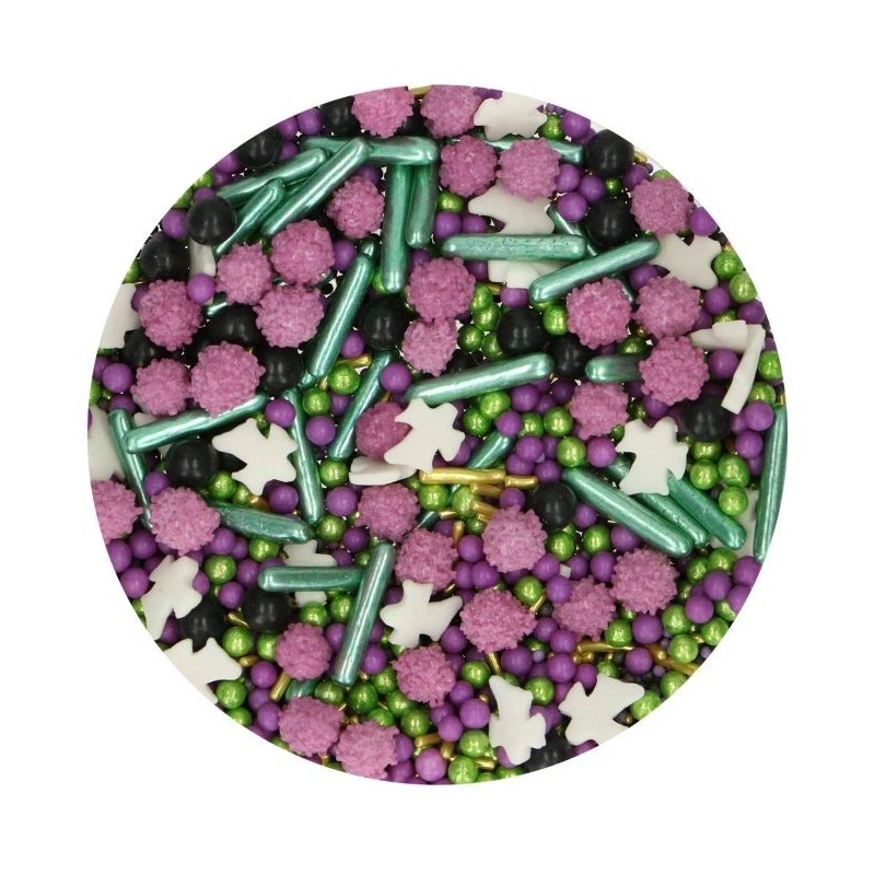 Sprinkle Medley Stylish Halloween FunCakes 65 g – Décorations en sucre violet, vert et noir pour gâteaux et cupcakes